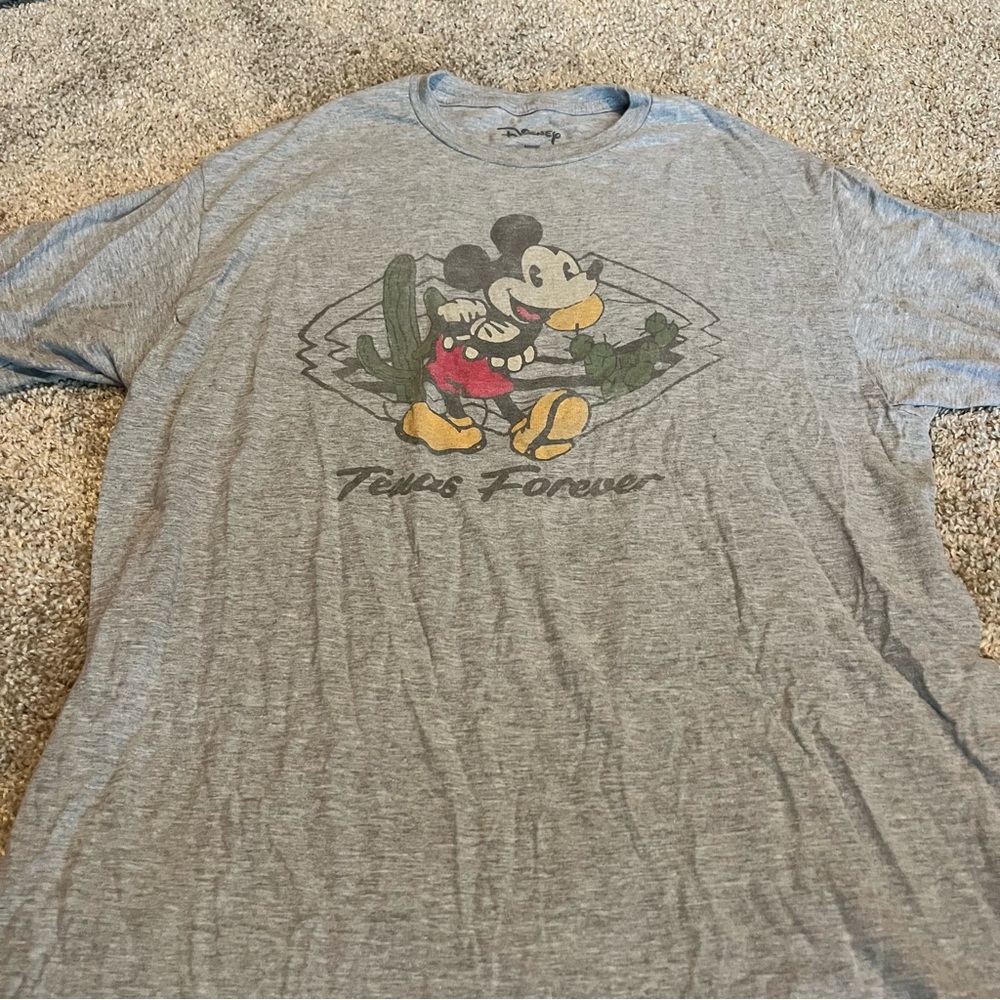 Disney Gray Mickey Mouse Graphic Tee with Red and Yellow Accents